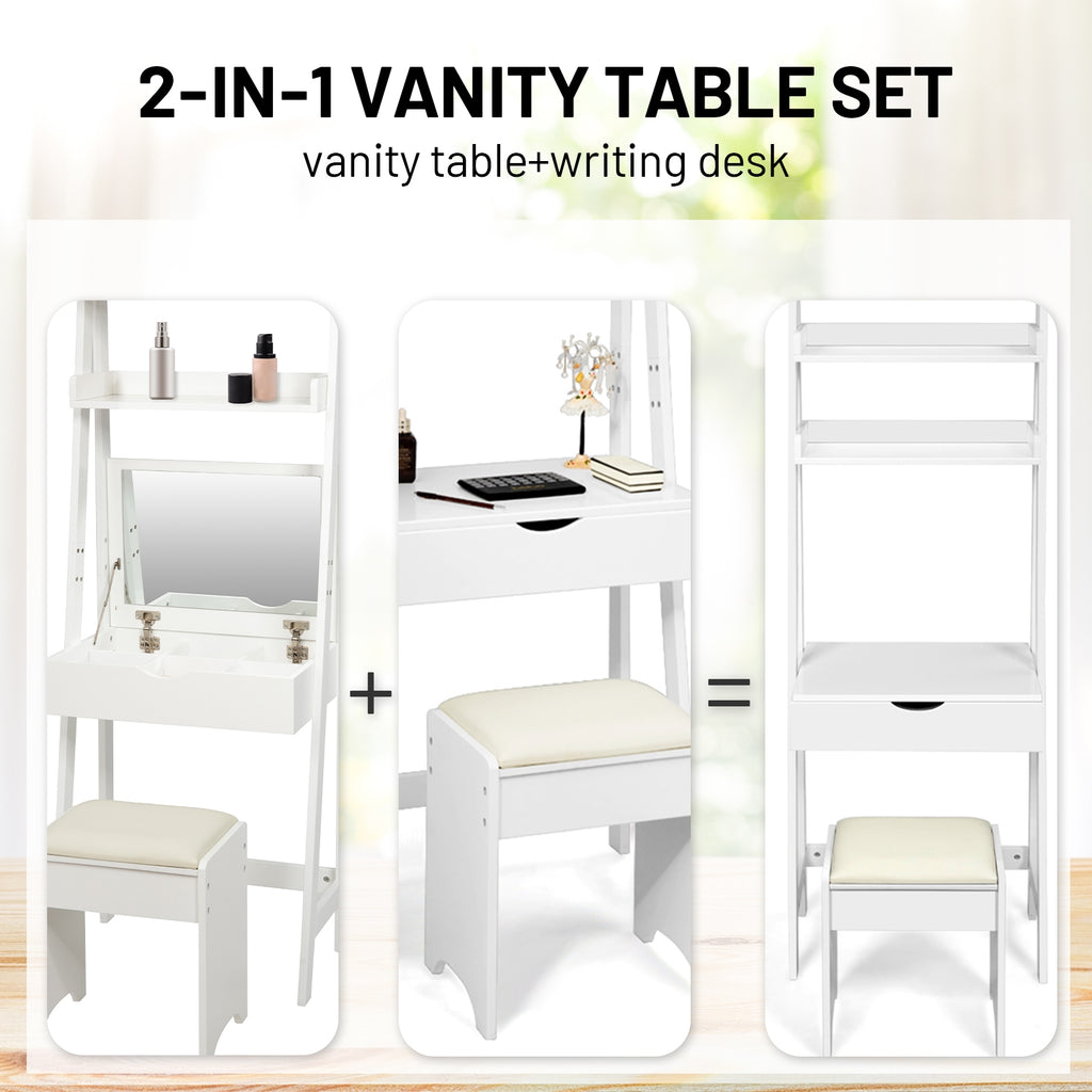 Makeup Vanity Set with Flip Top Mirror & 6 Organizers
