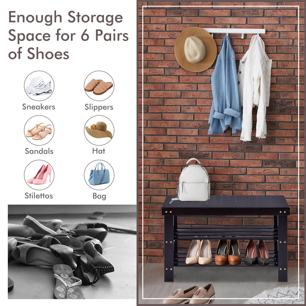 3-Tier Bamboo Shoe Rack Bench for Entryway