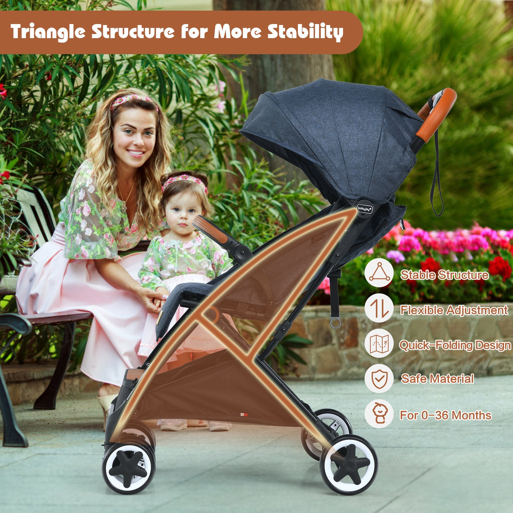 Lightweight Baby Stroller with 3-Position Backrest, Blue - Compact Travel Toddler Pushchair for Airplane