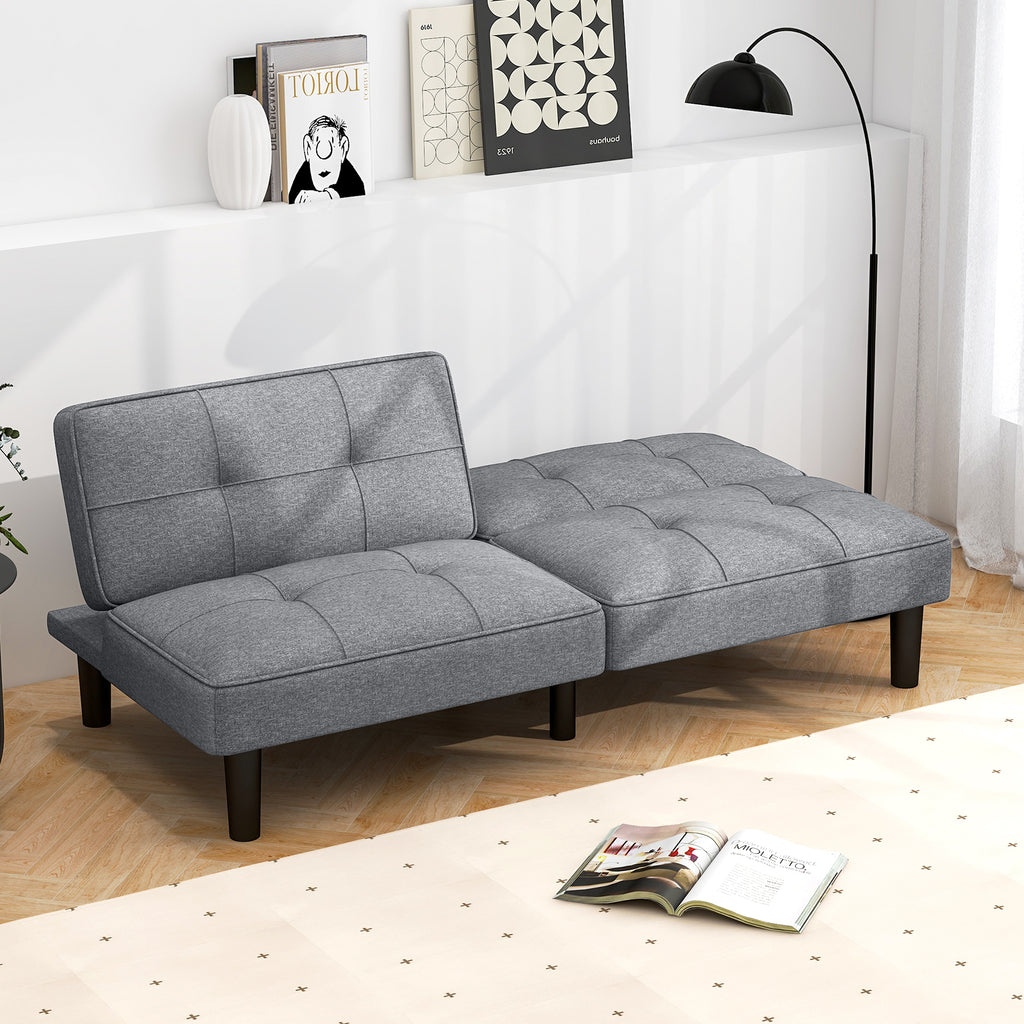 Convertible Futon Sofa Bed with 6-Position Backrest - Gray