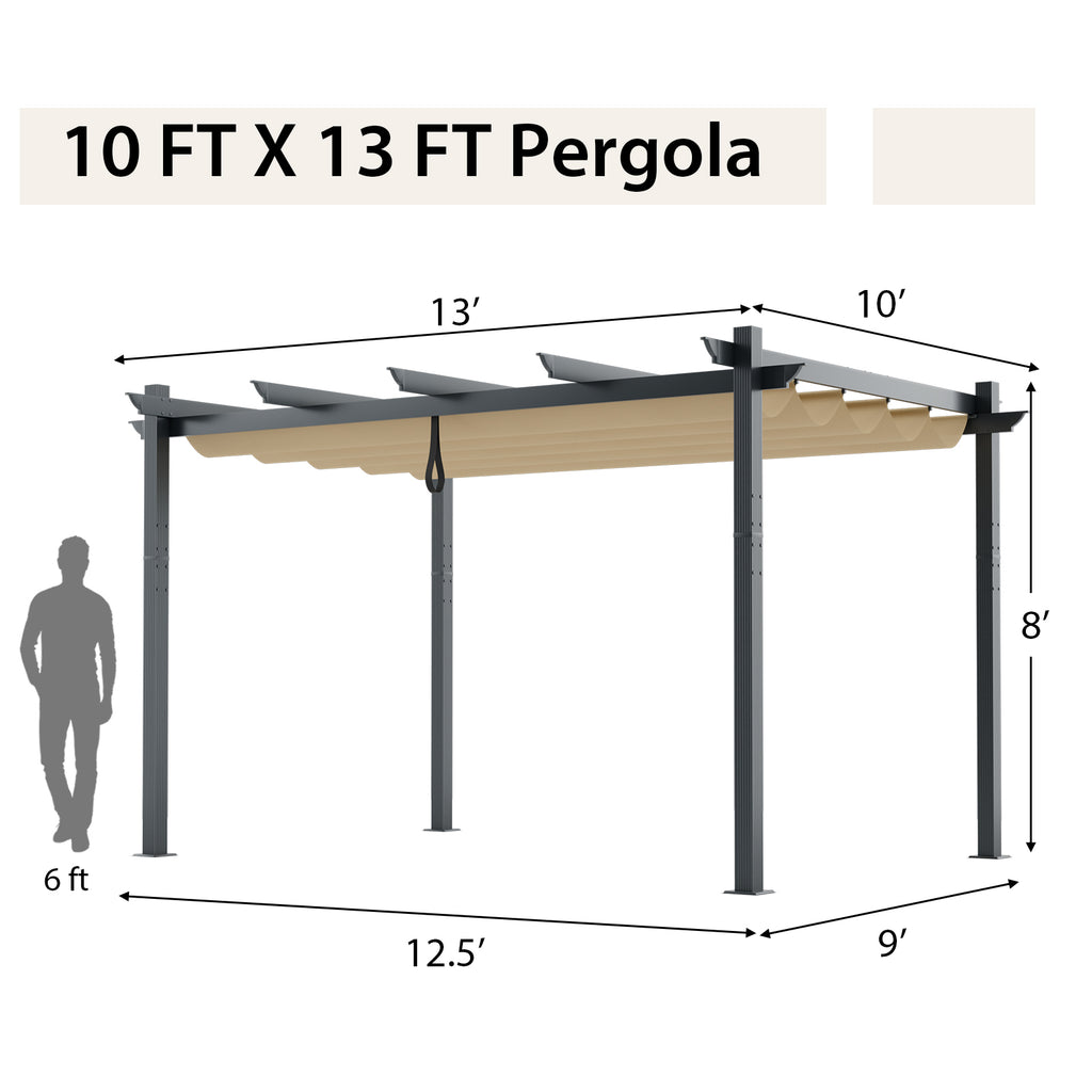 10' x 13' Outdoor Aluminum Retractable Pergola Canopy - Beige