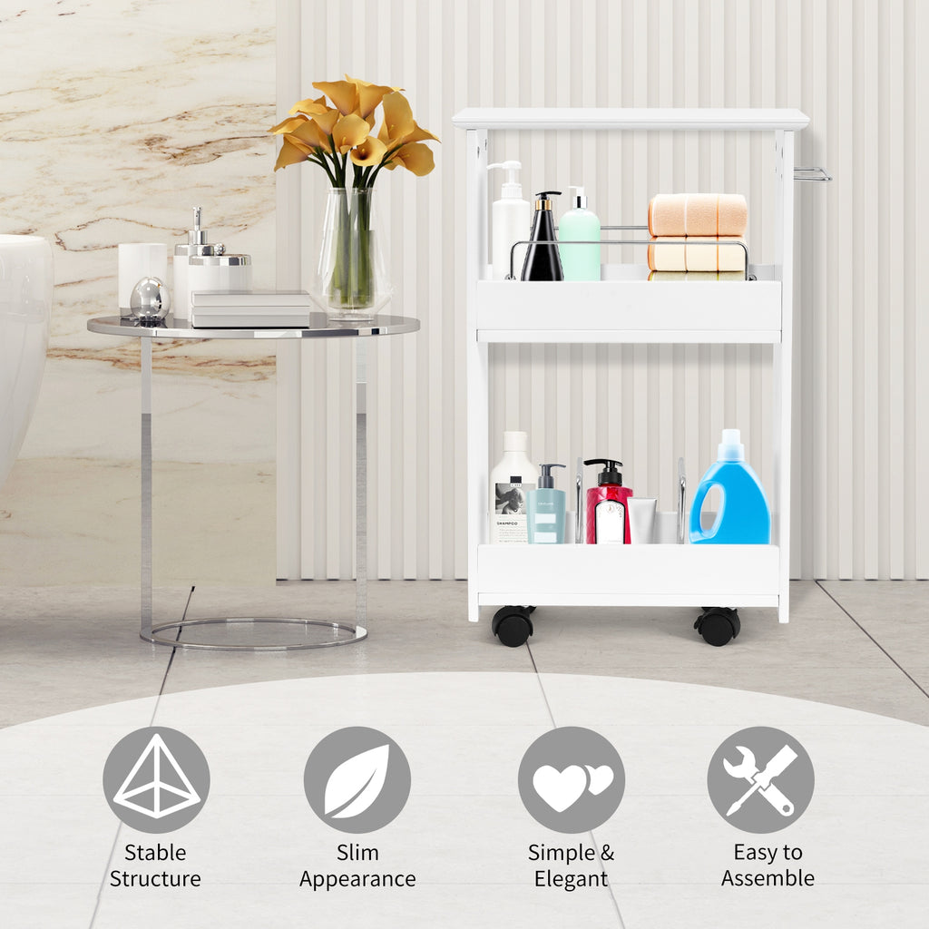 Slim Rolling 3-Tier Bathroom Storage Cabinet with Handle