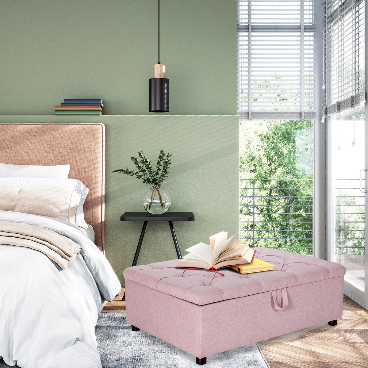 Folding Ottoman Sleeper Bed with Mattress - Pink