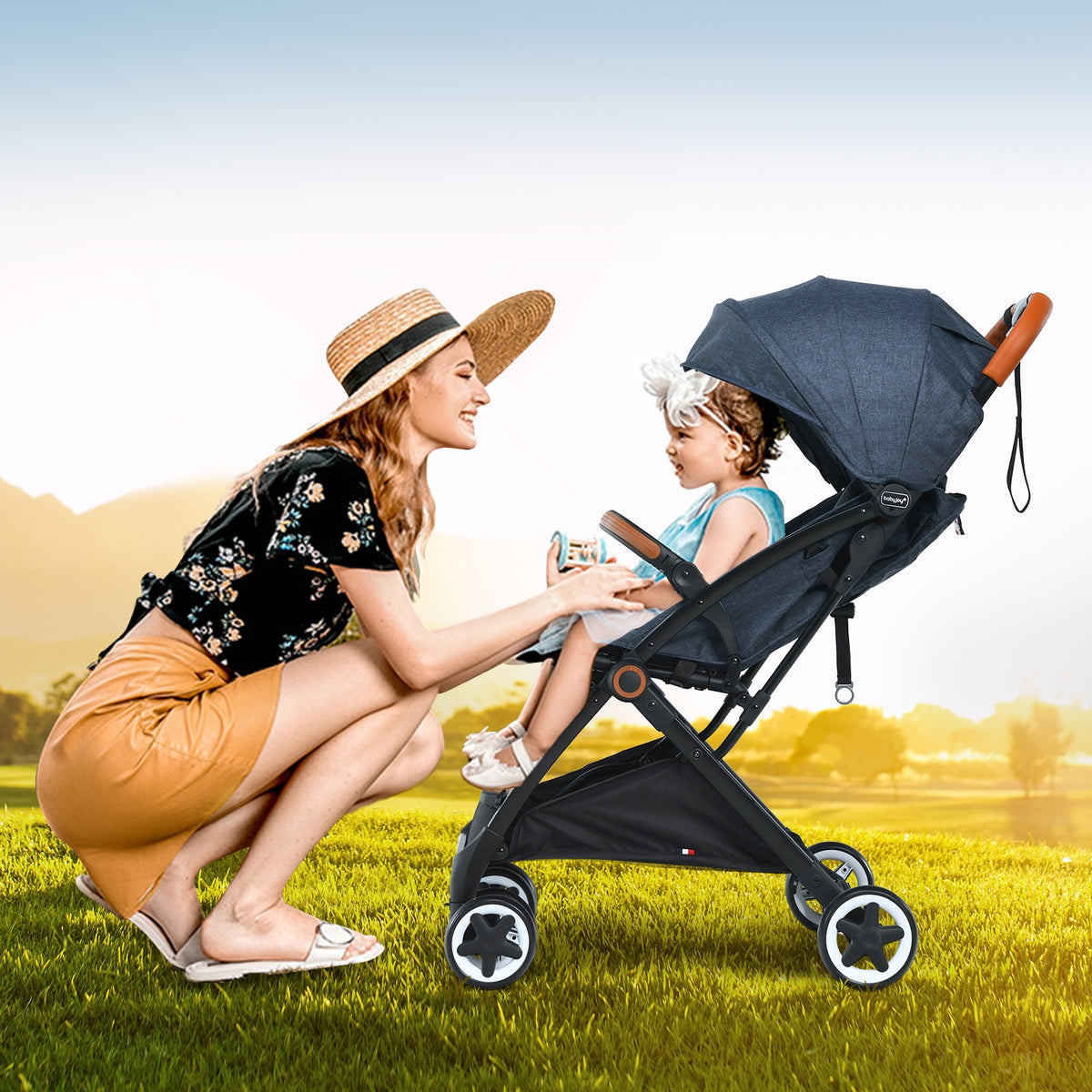 Lightweight Baby Stroller with 3-Position Backrest, Blue - Compact Travel Toddler Pushchair for Airplane