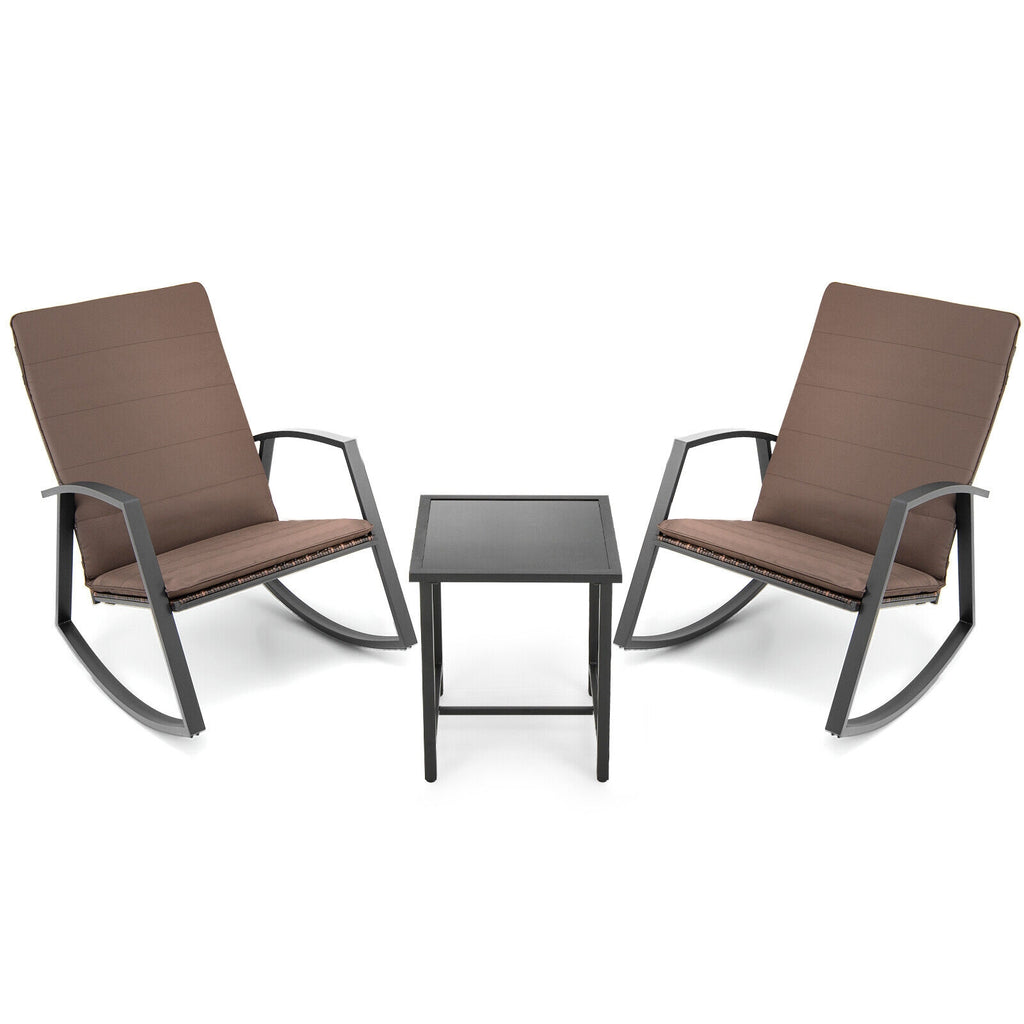 3-Piece Patio Rocking Chair Set with Table - Gray