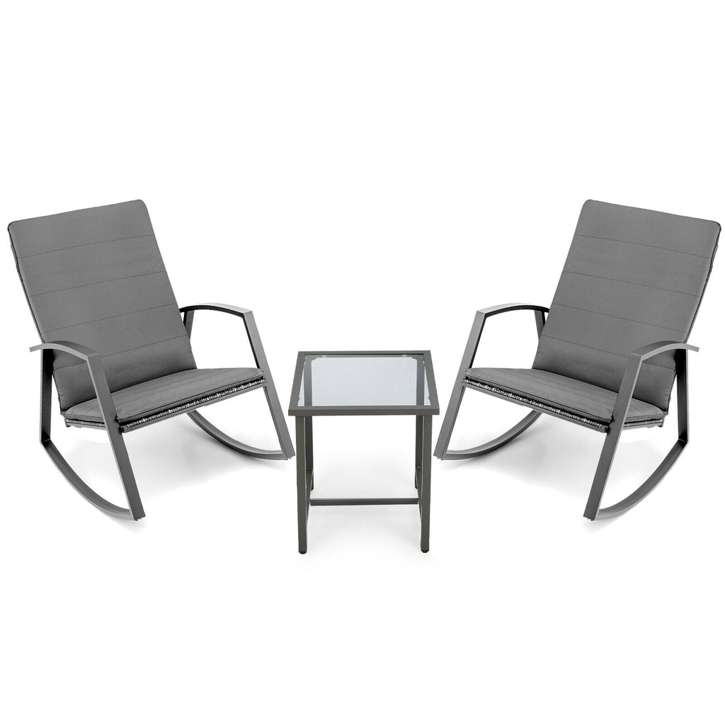 3-Piece Patio Rocking Chair Set with Table - Gray