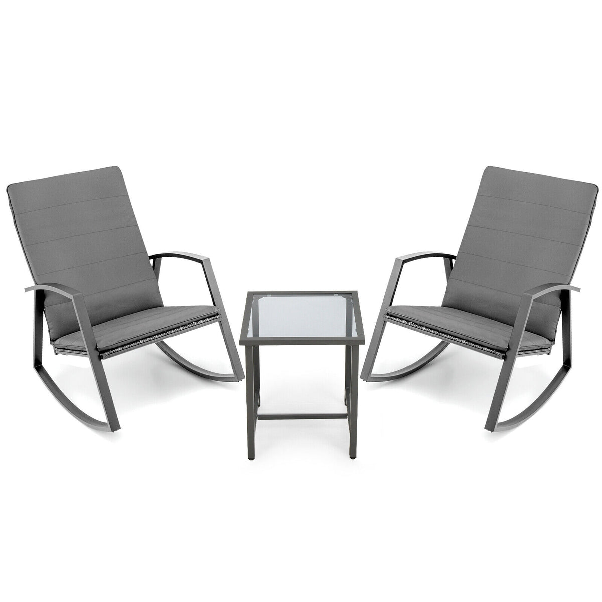 3-Piece Patio Rocking Chair Set with Table - Gray