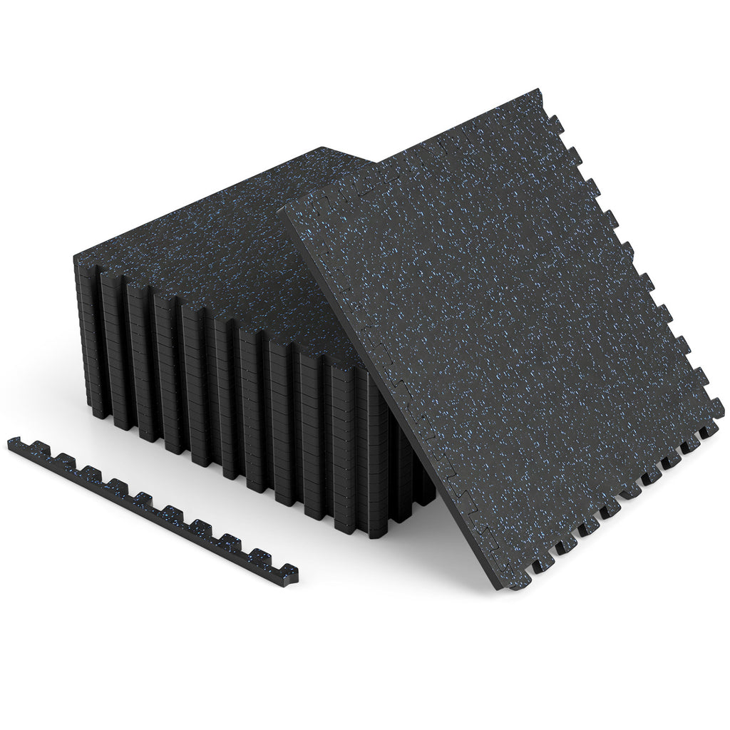 0.55 Inch Thick Rubber Exercise Mat 48 Sq Ft with Borders - 12 Pack Black & Gray Speckled