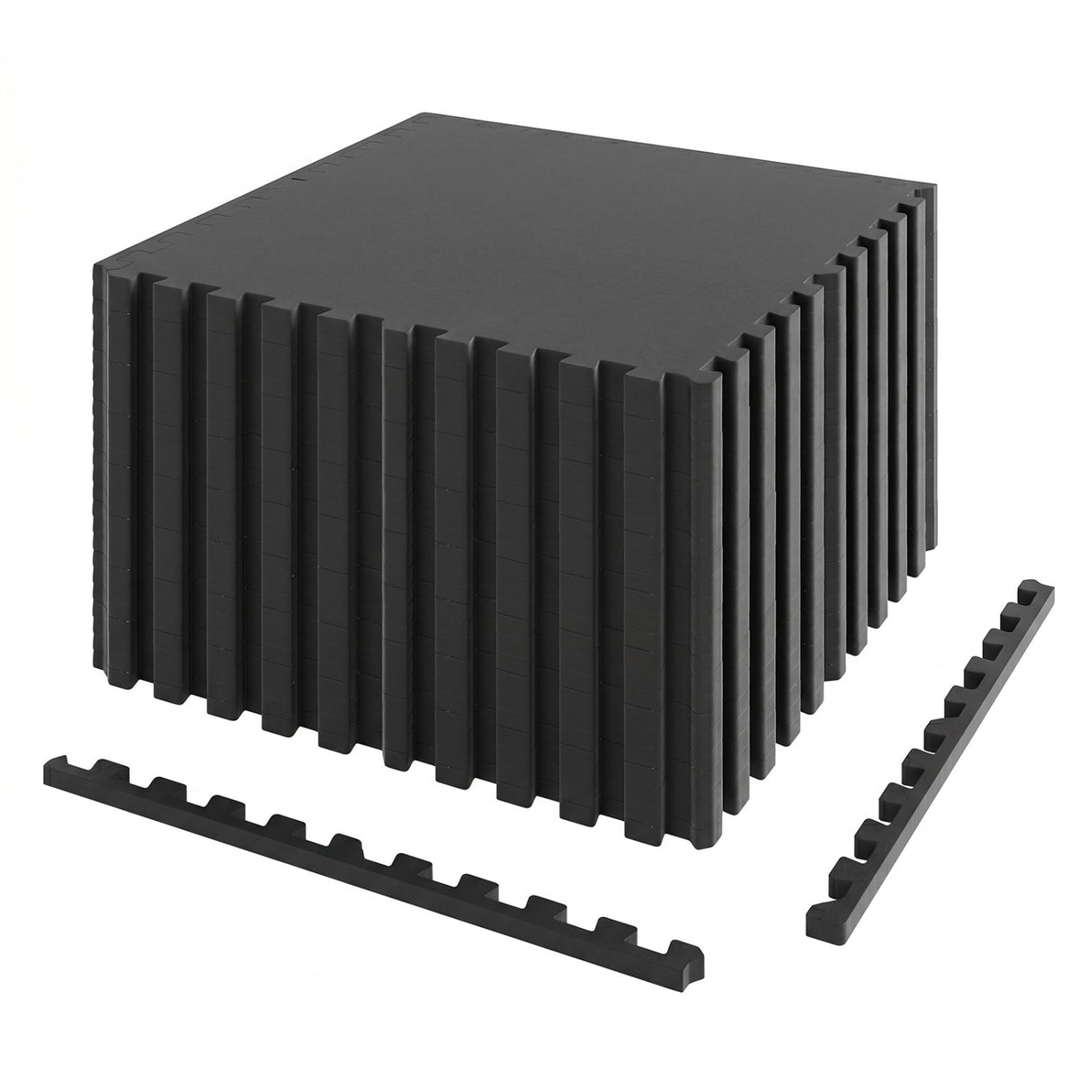 Set of 2 0.79 Inch Thick Rubber Top Exercise Mats - Black, 24 Pack, 48 Sq Ft