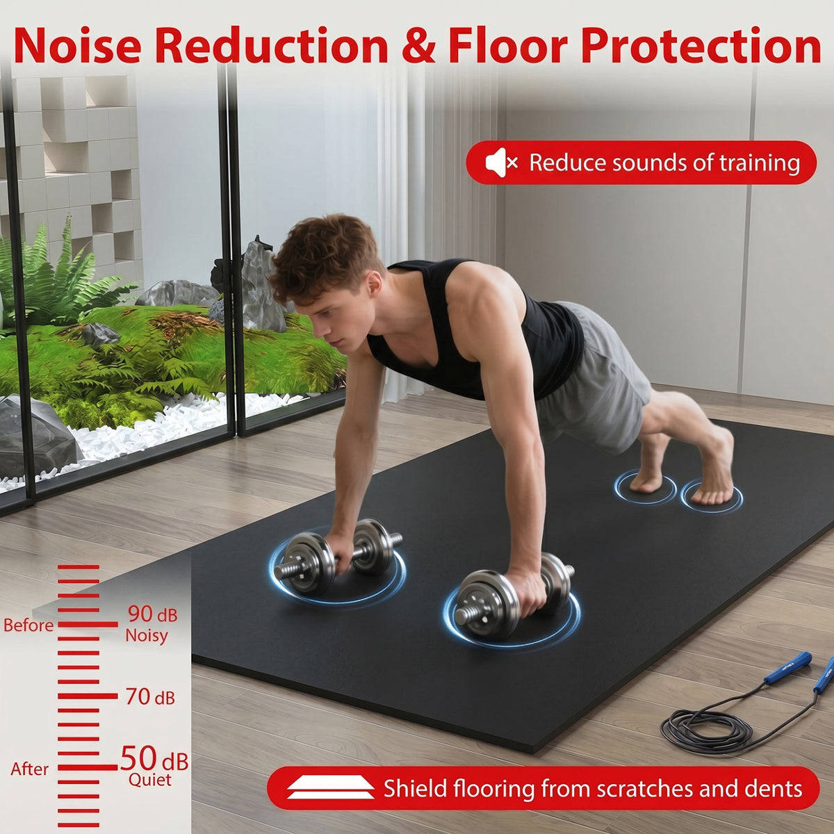 Set of 2 0.79 Inch Thick Rubber Top Exercise Mats - Black, 24 Pack, 48 Sq Ft