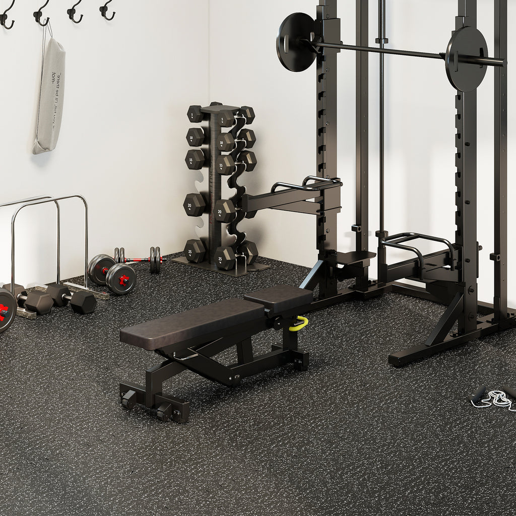 12 Pack Rubber Exercise Mats - 48 Sq Ft Interlocking Foam Tiles with Borders, Black & Gray