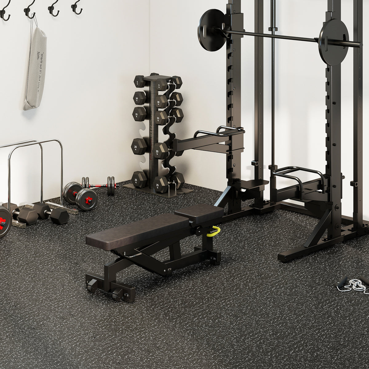 12 Pack Rubber Exercise Mats - 48 Sq Ft Interlocking Foam Tiles with Borders, Black & Gray