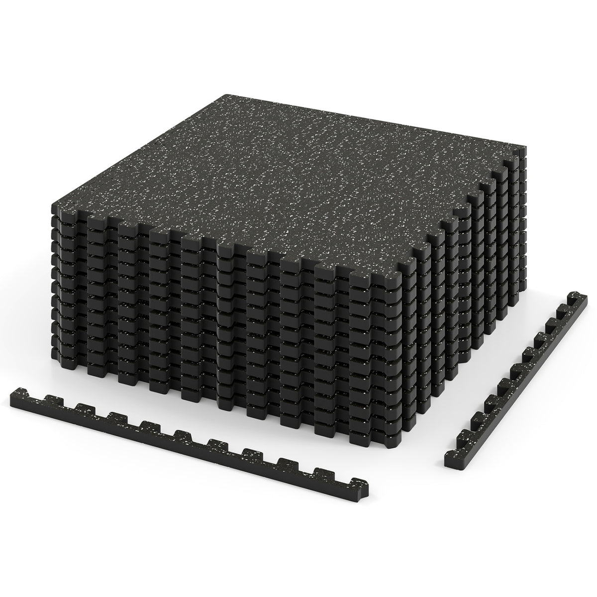 12 Pack Rubber Top Exercise Mats - 48 Sq Ft Interlocking Fitness Floor Tiles - Black