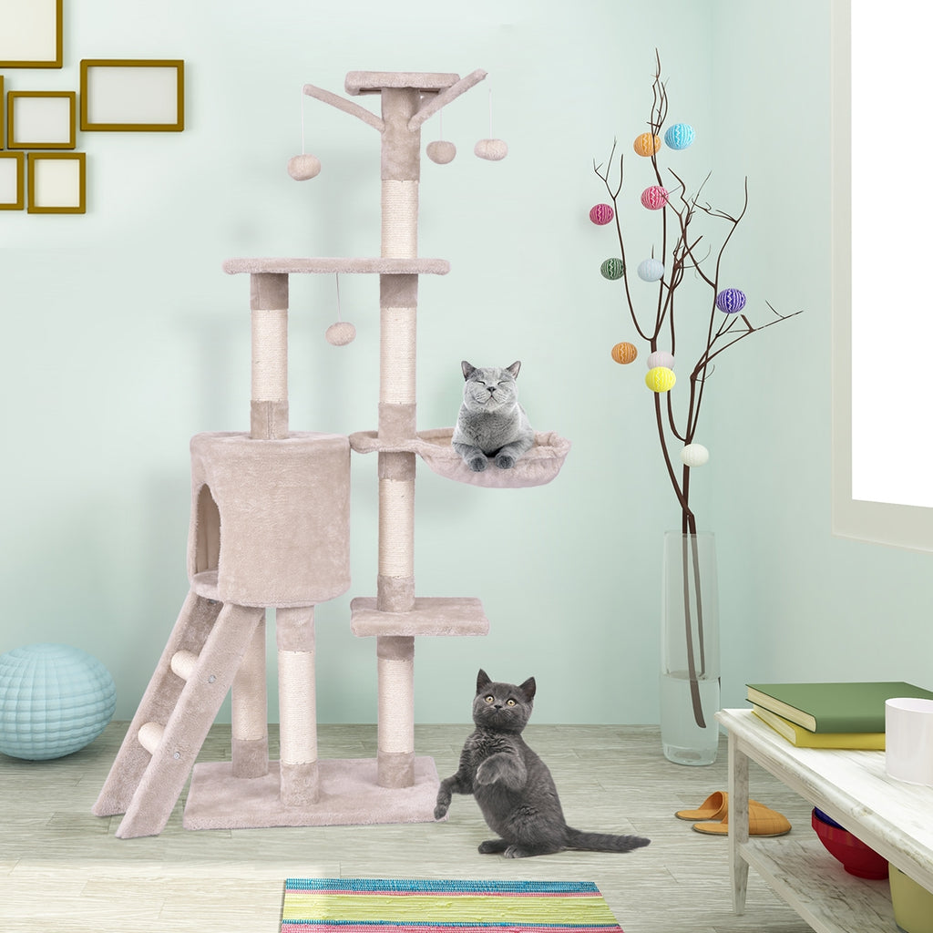 56 Inch Condo Cat Tree with Scratching Posts and Play Area - Costway