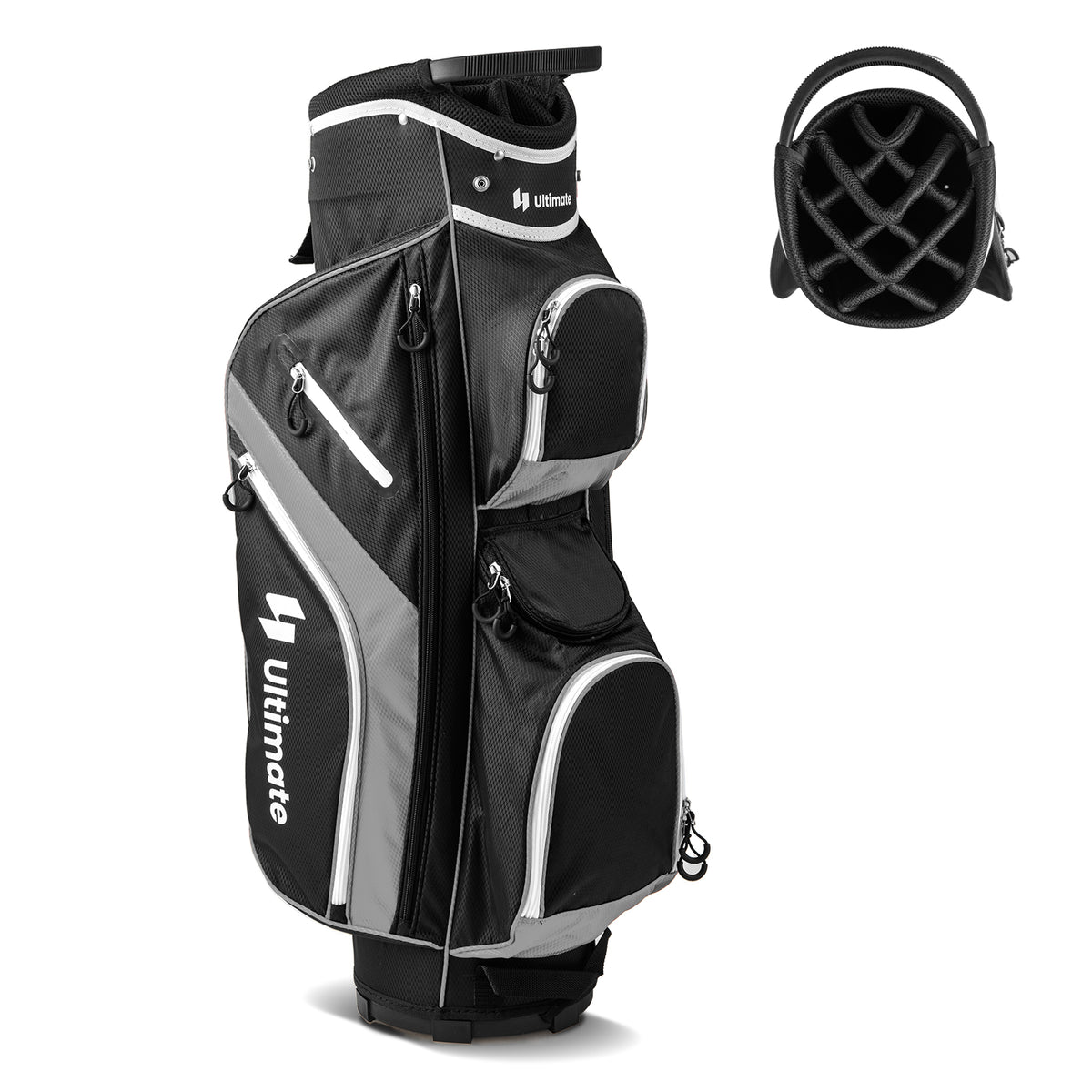 Golf Cart Bag with 14-Way Top Dividers, Rain Hood & Multiple Pockets - Gray