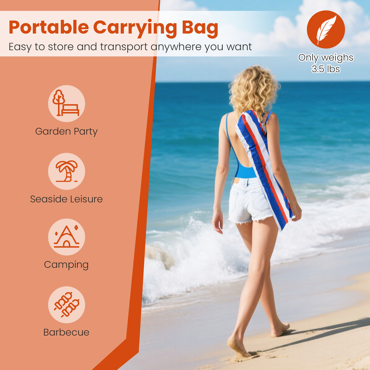 6.5 Feet Beach Umbrella with UPF50+ Sun Protection and Push Button