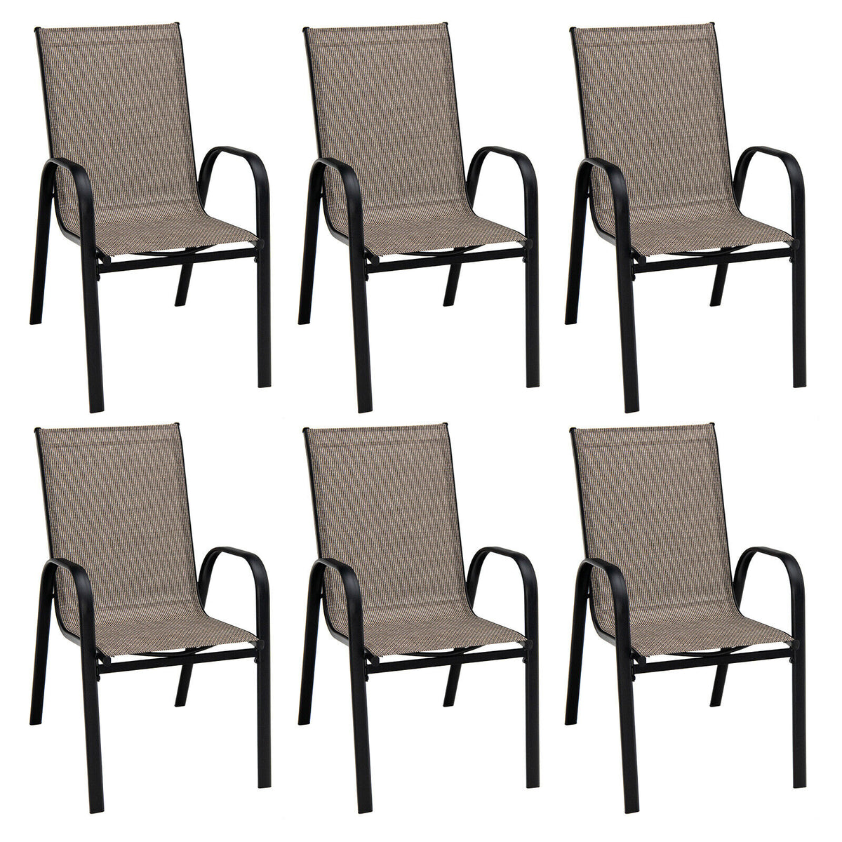 Stackable Patio Dining Chairs Set of 6 with Curved Armrests
