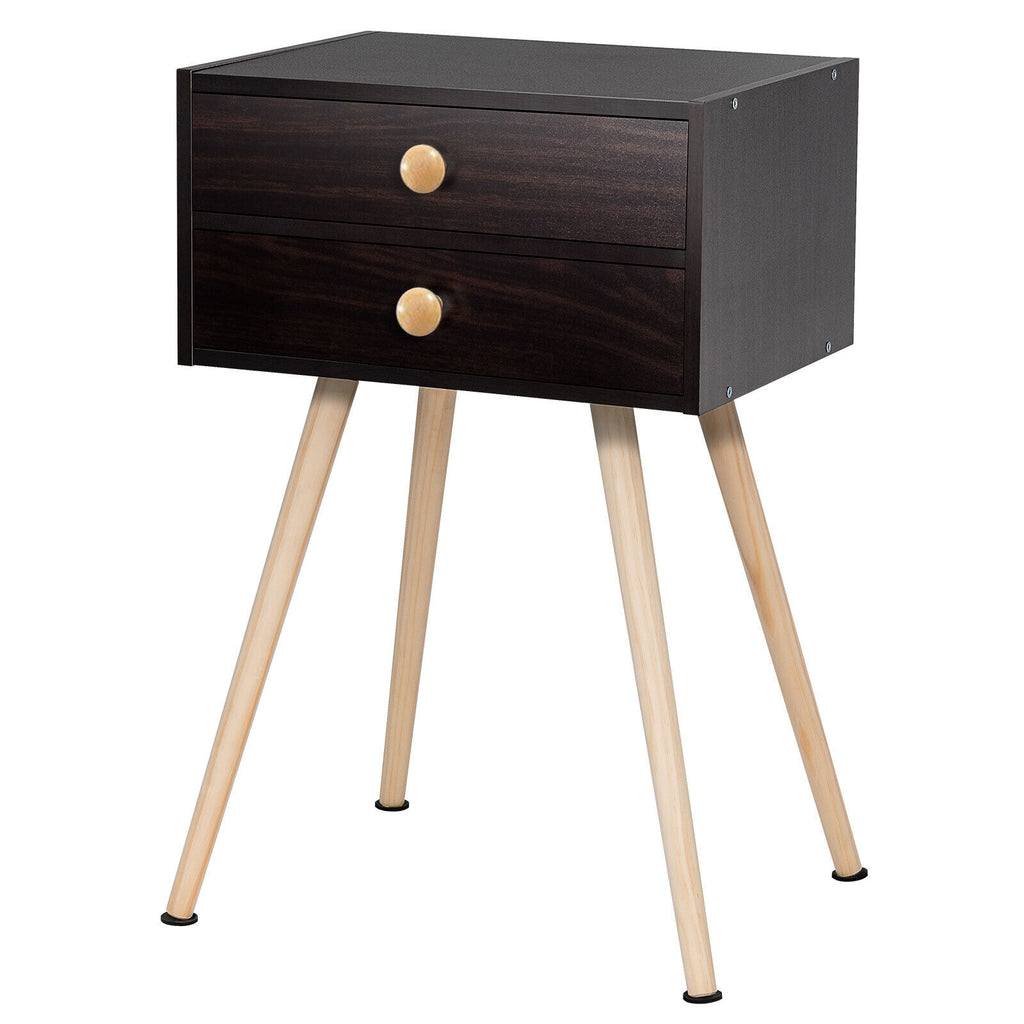 Midcentury Modern Bedside Table with 2 Drawers, Brown