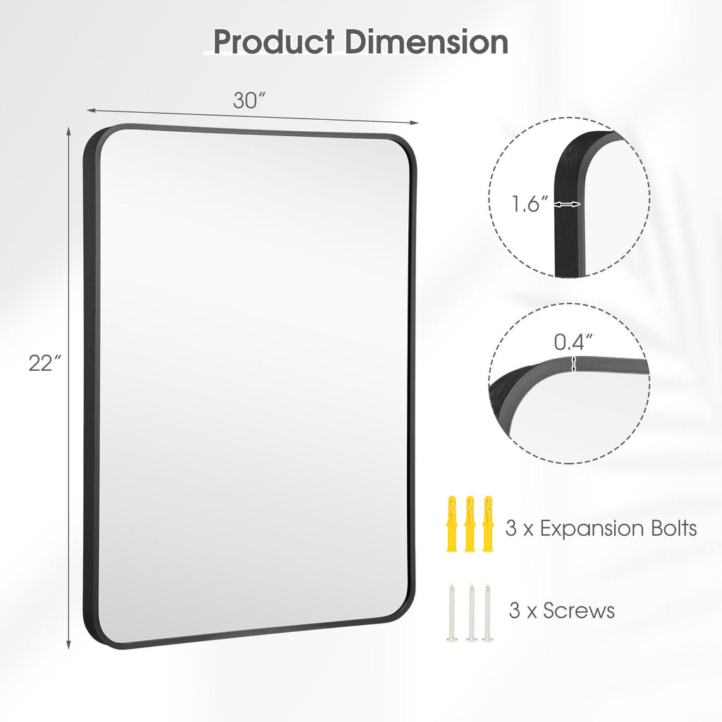 Costway Black Metal Framed Bathroom Mirror with Rounded Corners