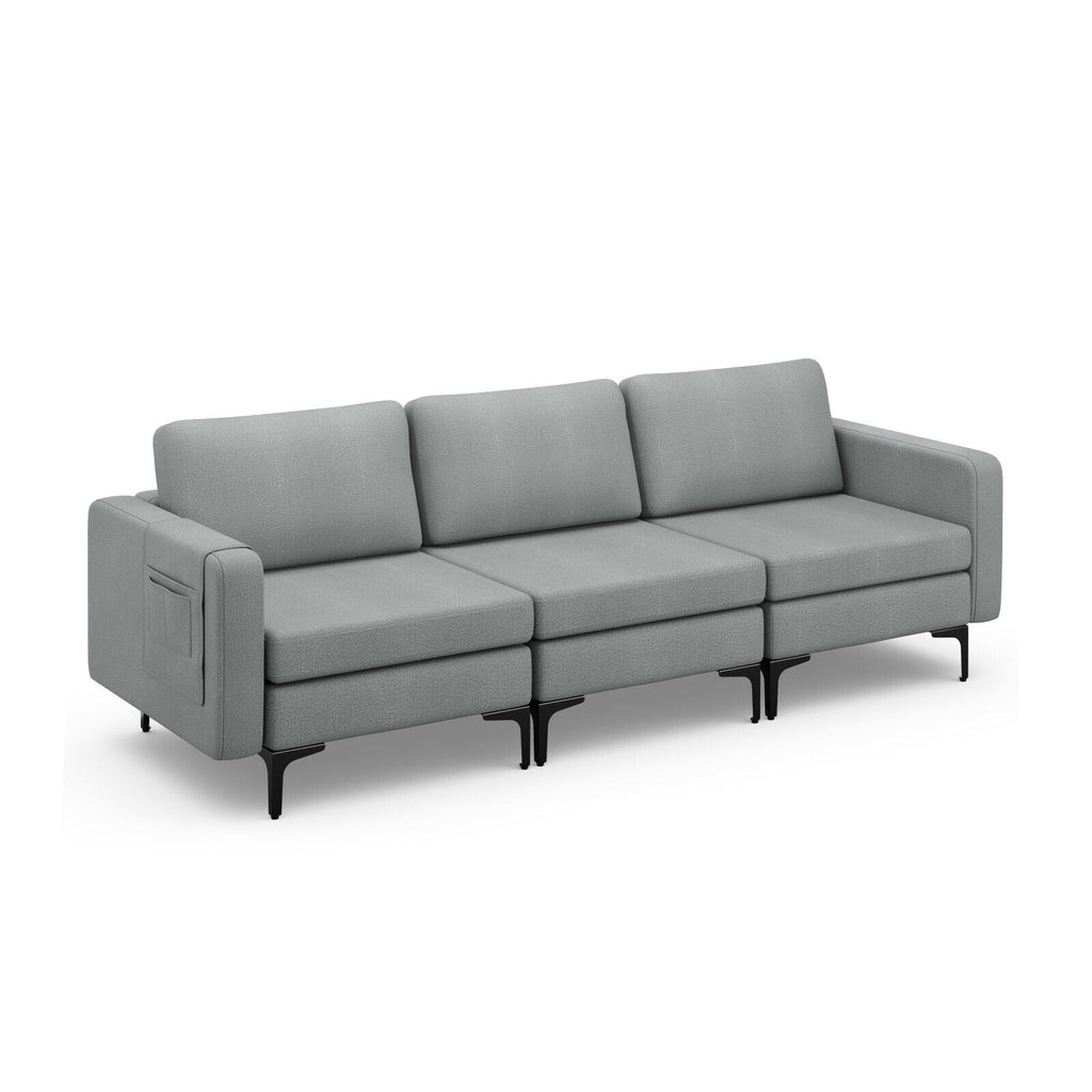 3-Seat Sectional Sofa with Armrest Organizer - Gray