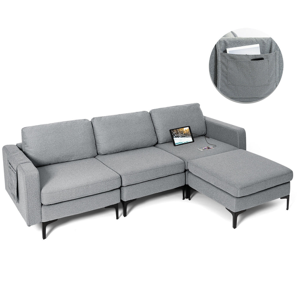 3-Seat L-Shaped Sectional Sofa with Reversible Chaise and USB Ports - Dark Gray