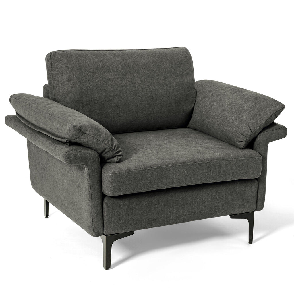 Gray Accent Armchair with Spring Support & Cushions