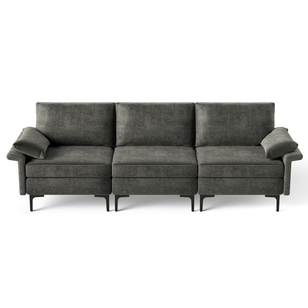 3-Seat Sofa Sectional with Metal Legs, Gray