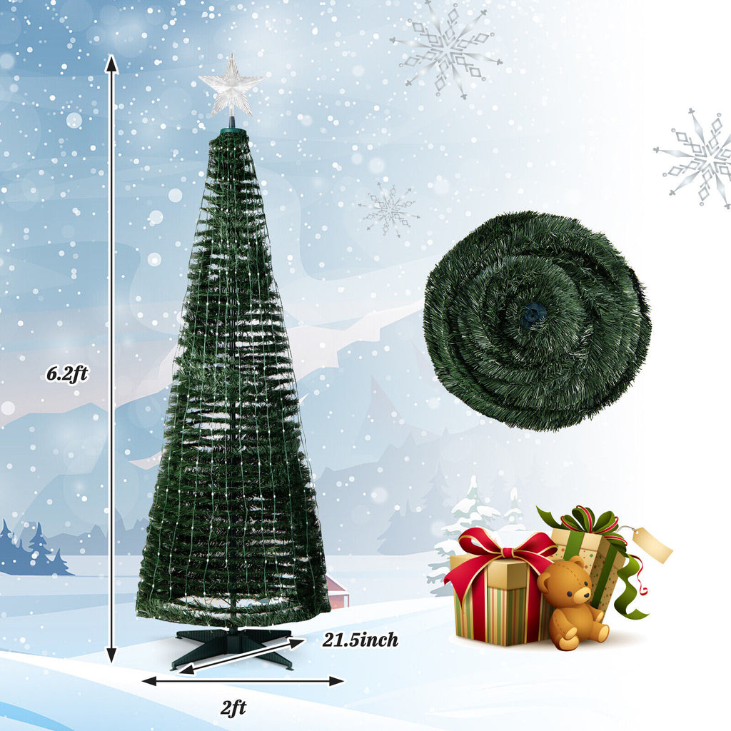 6.2 Feet Pop-up Lighted Christmas Tree with 282 RGB LED Lights - Green