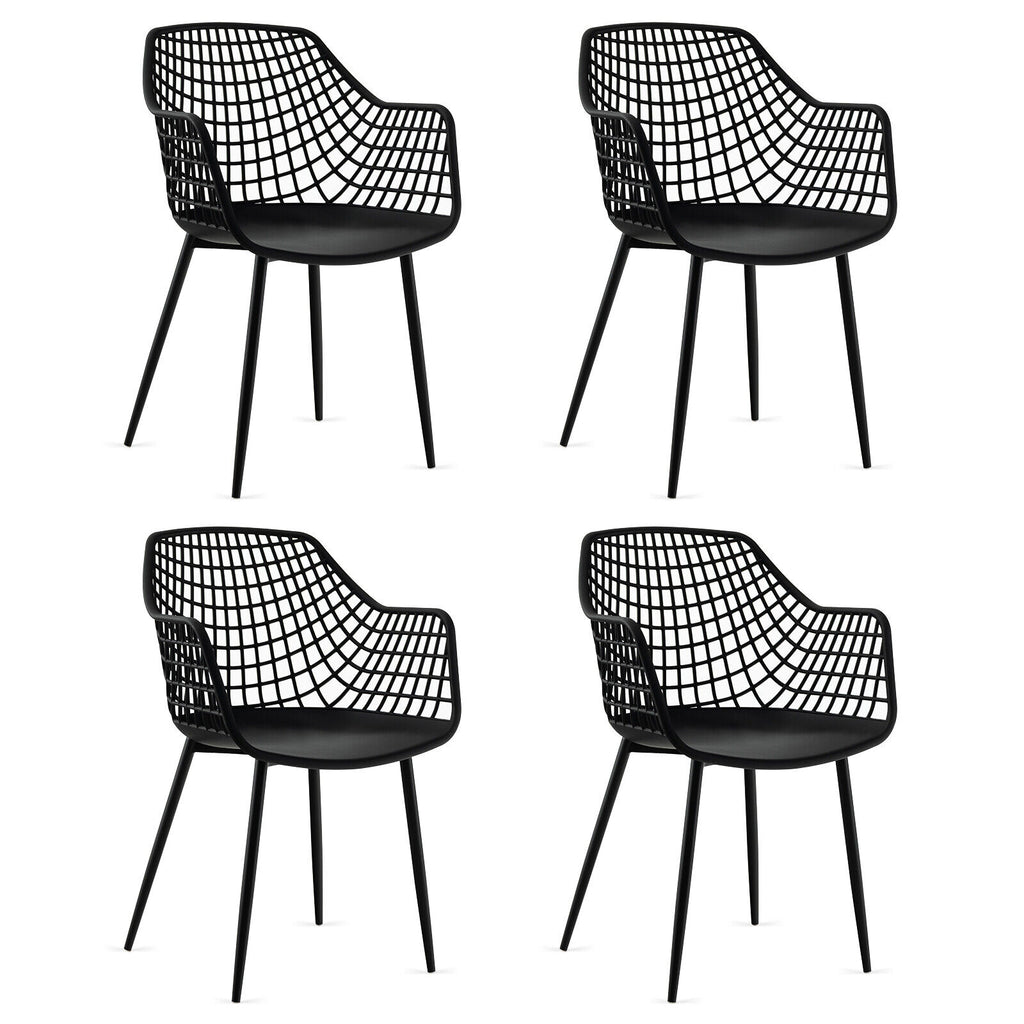 Modern Dining Chair Set of 4 with Hollow Backrest - Black