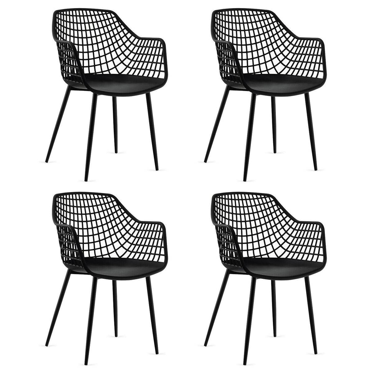Modern Dining Chair Set of 4 with Hollow Backrest - Black