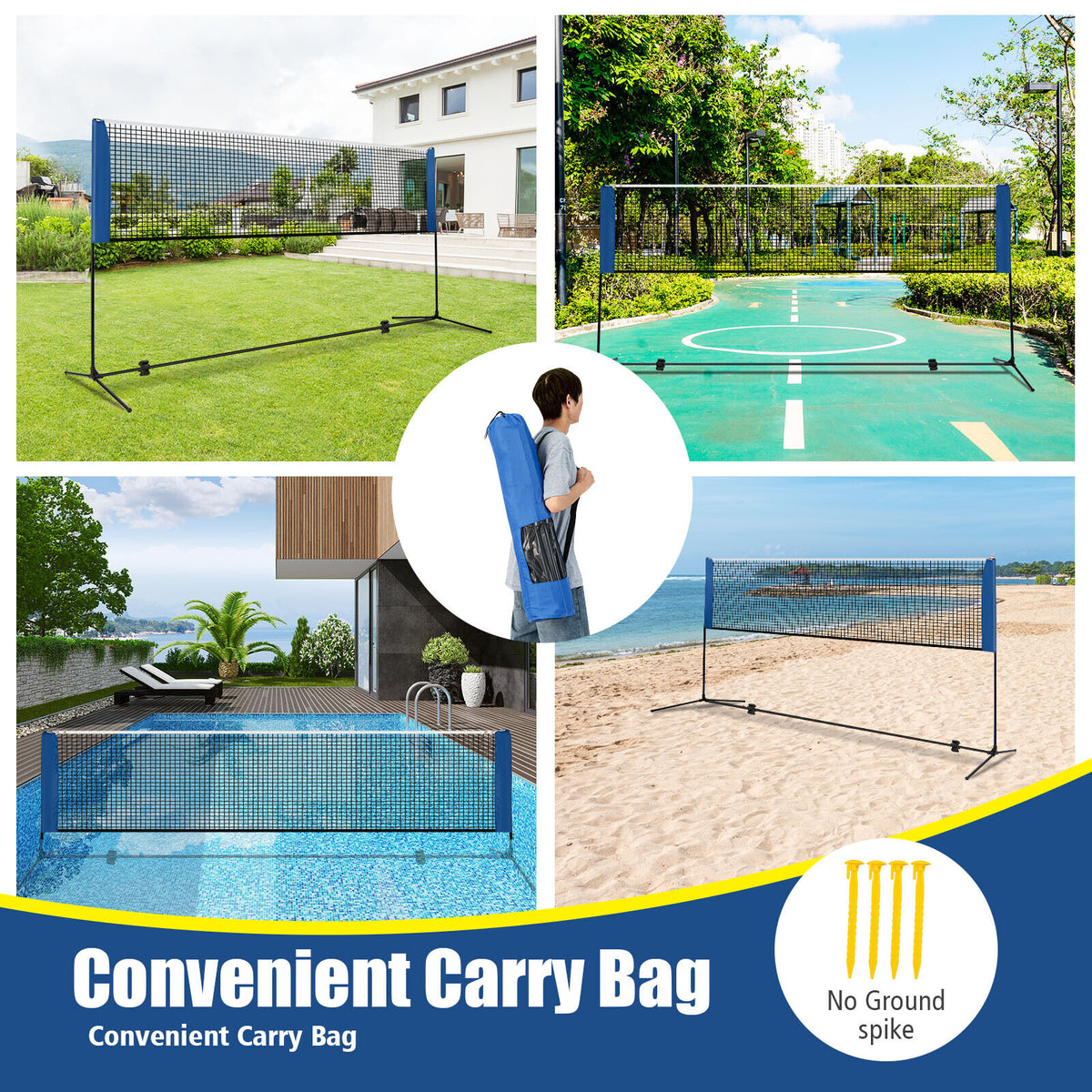 10/14 Feet Adjustable Badminton Net Stand with Portable Carry Bag - Adjustable Net Heights