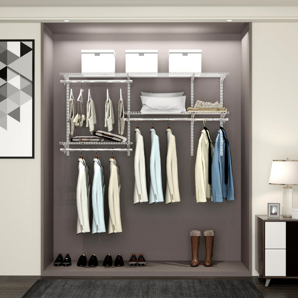 Closet Organizer System 3-5 Feet Wall-Mounted with Hang Rod, White