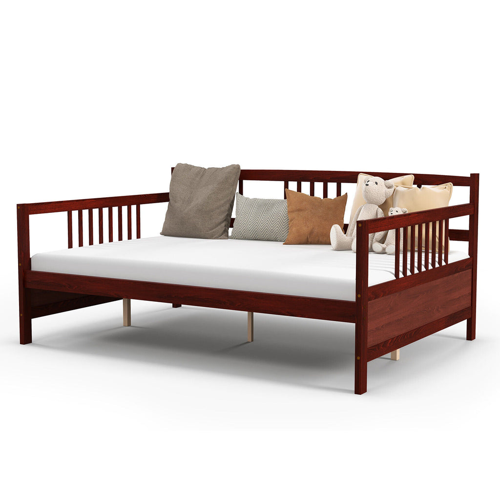 Wooden Full Size Daybed Frame with Guardrails - Brown
