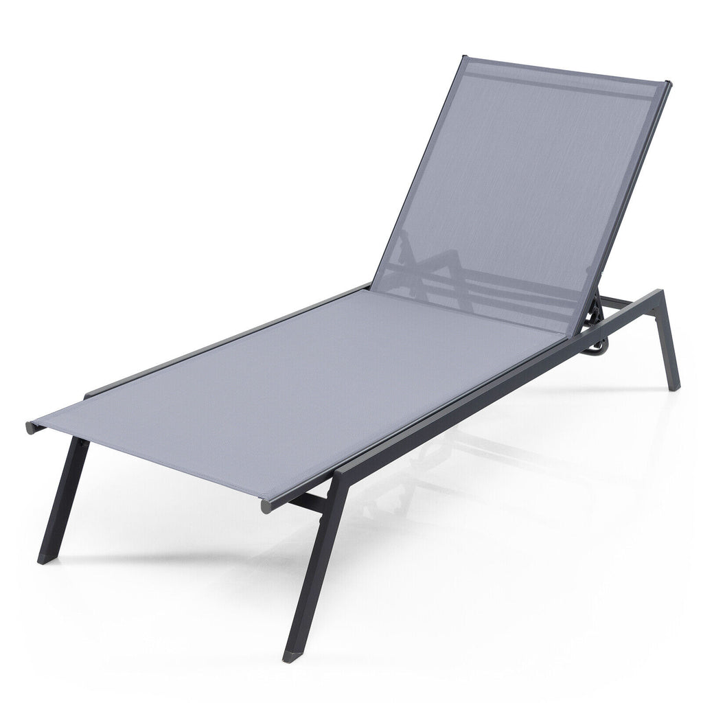 Outdoor Adjustable Chaise Lounge Chair with Lay Flat Position and
