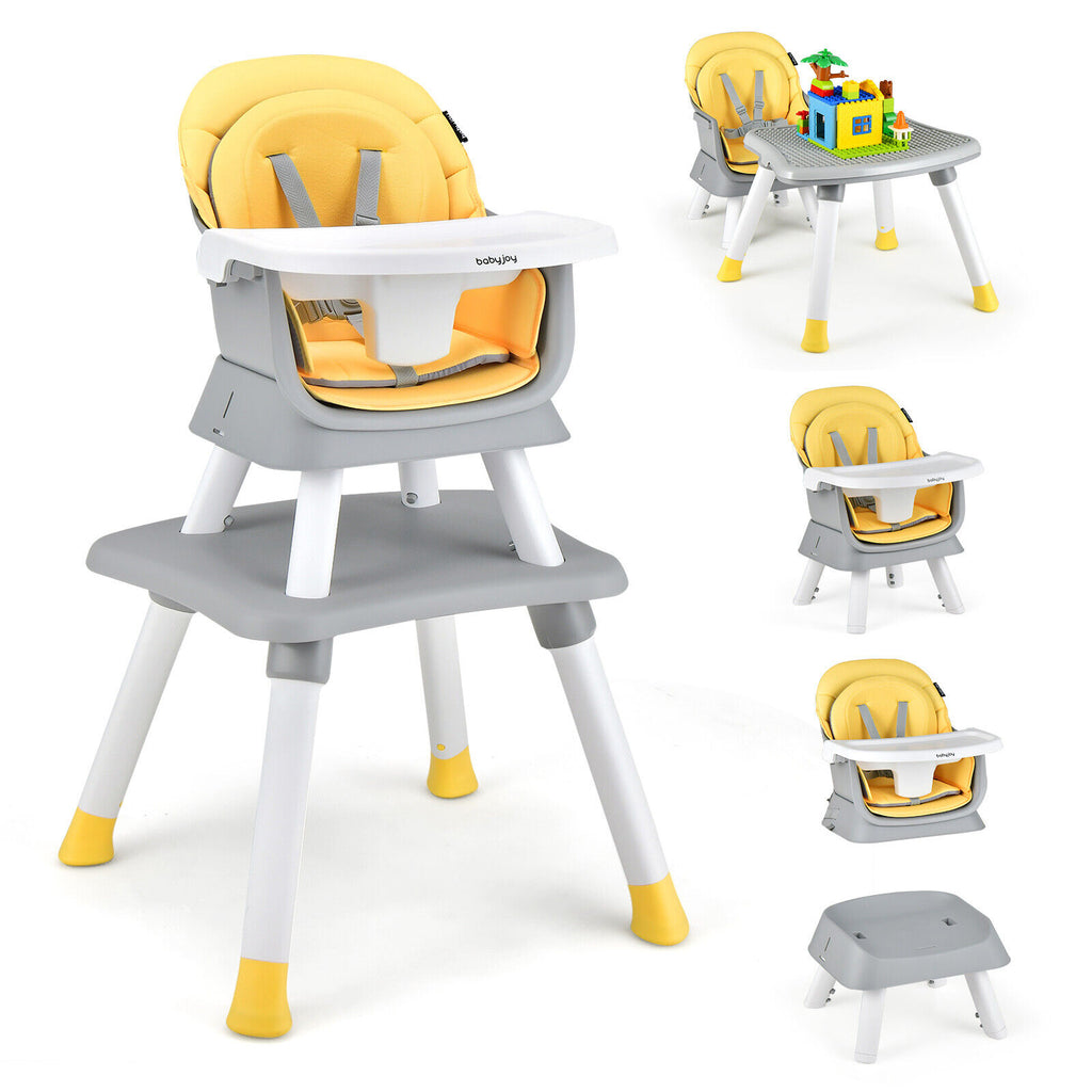 Yellow 8-in-1 Convertible Baby High Chair with Removable Tray & Adjustable Height