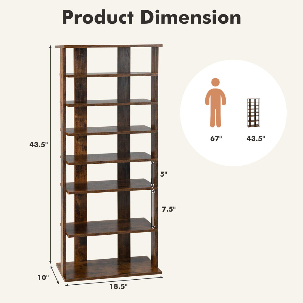 7-Tier Vertical Shoe Rack, Rustic Brown