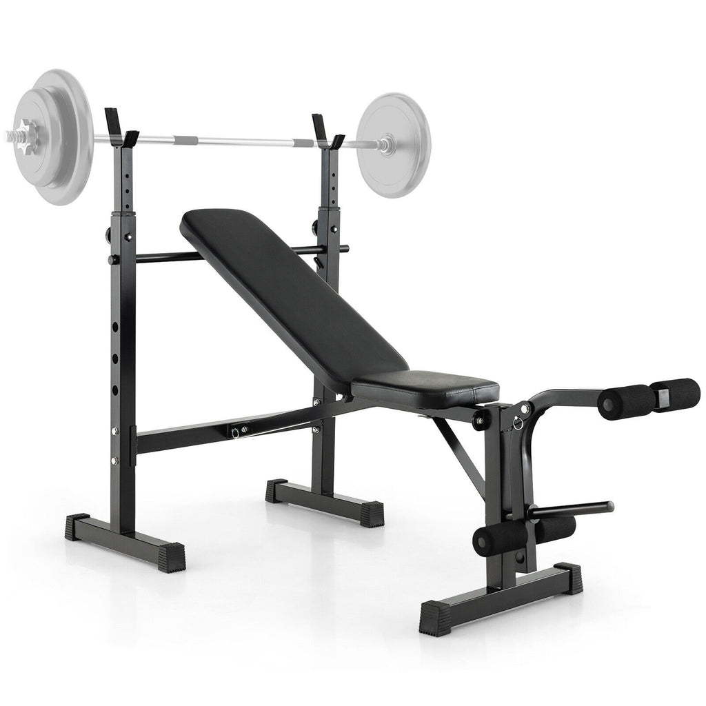 Adjustable Weight Bench and Barbell Rack Set with Weight Plate Post - Home Gym Equipment