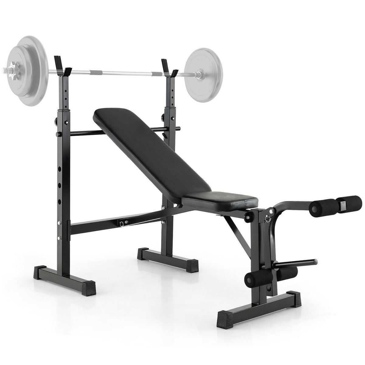 Adjustable Weight Bench and Barbell Rack Set with Weight Plate Post - Home Gym Equipment
