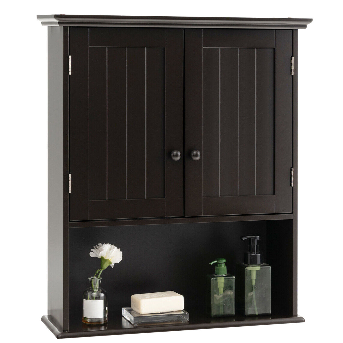 2-Door Wall Mount Bathroom Storage Cabinet, 28 Inch H, Espresso
