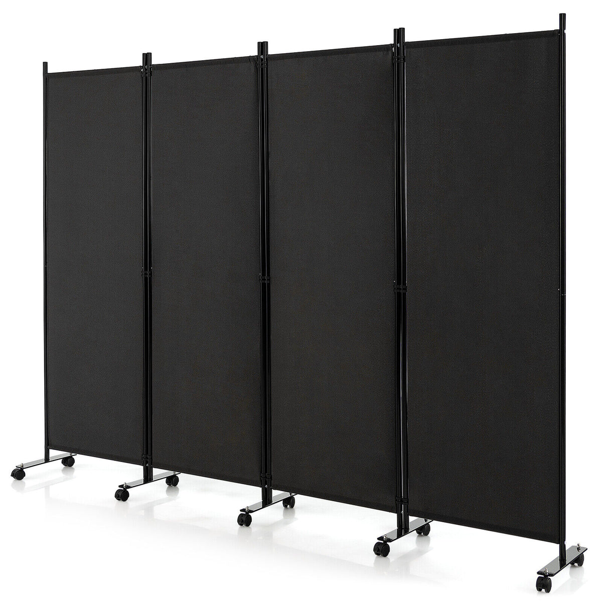 3 Panel Folding Room Divider with Lockable Wheels - Black, Portable Privacy Screen