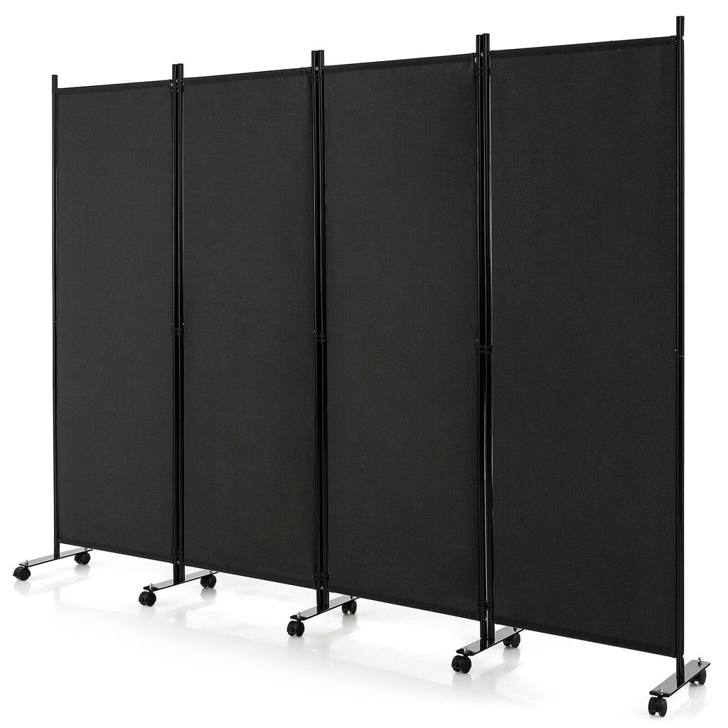 4-Panel Folding Room Divider Privacy Screen with Lockable Wheels – White, 4 Panels & Wheels