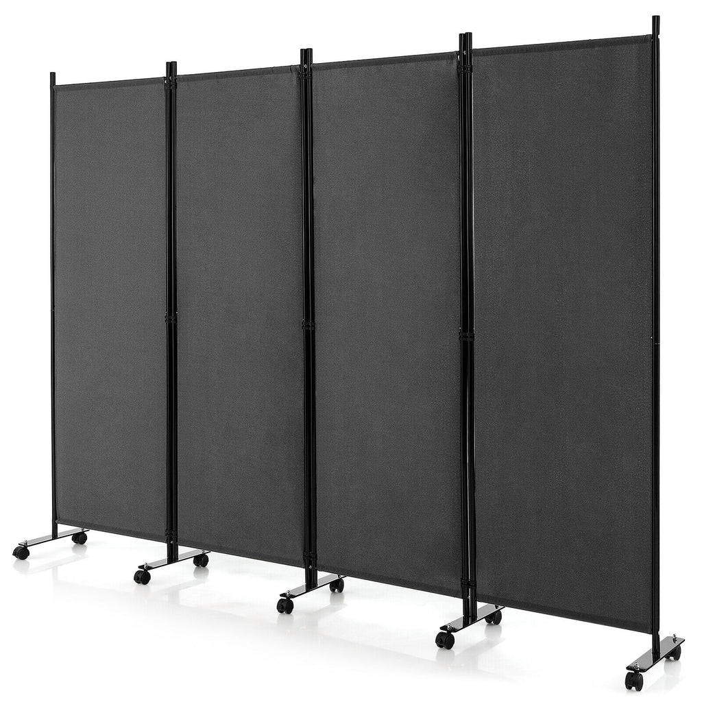 4-Panel Folding Room Divider Privacy Screen with Lockable Wheels - Gray, Includes Variation