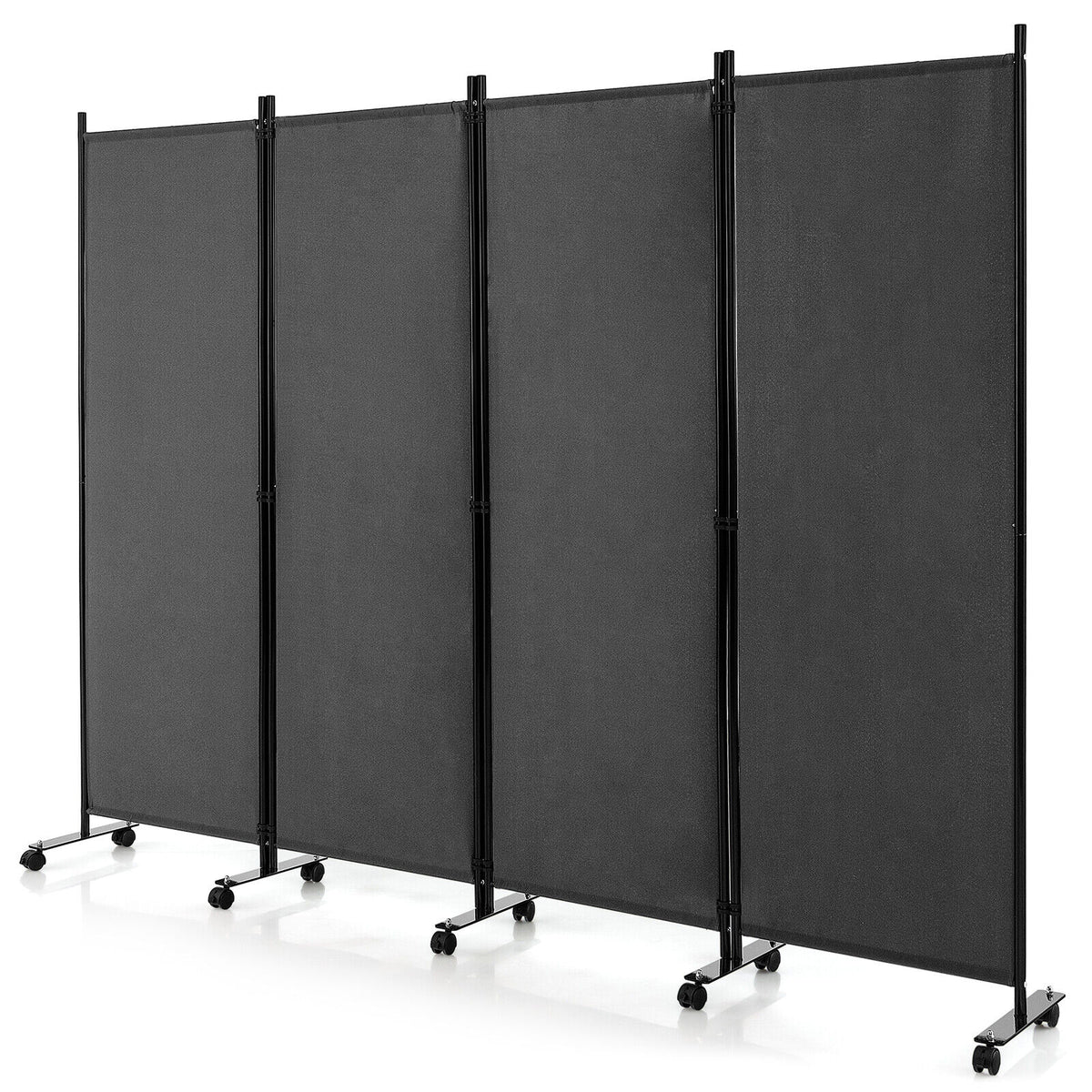4-Panel Folding Room Divider Privacy Screen with Lockable Wheels - Gray, Includes Variation