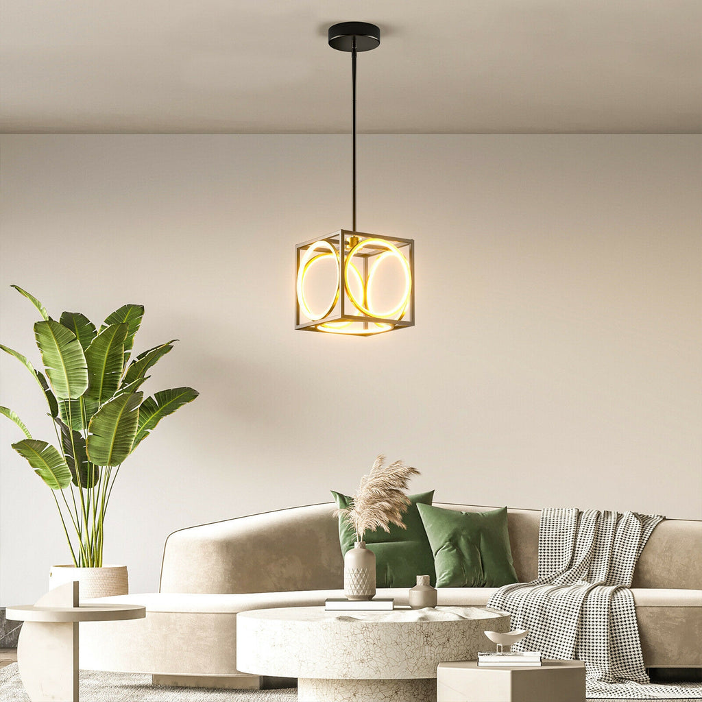Adjustable Suspender LED Pendant Light - Golden Cube Design, 42 Inch