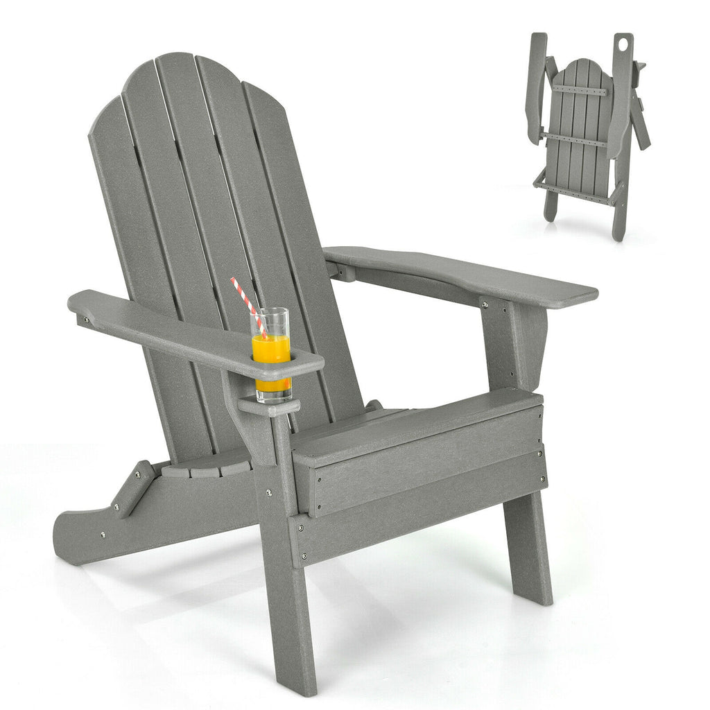 Foldable Patio Chair with Cup Holder - Gray