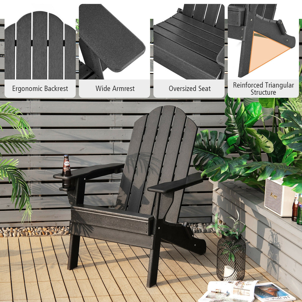 Foldable Weather Resistant Patio Chair with Built-in Cup Holder