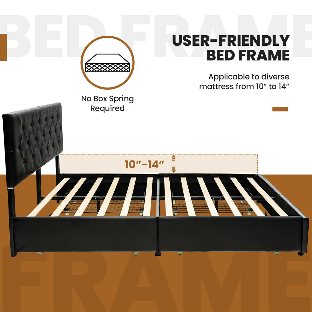 Full Size PU Leather Platform Bed with 4 Storage Drawers