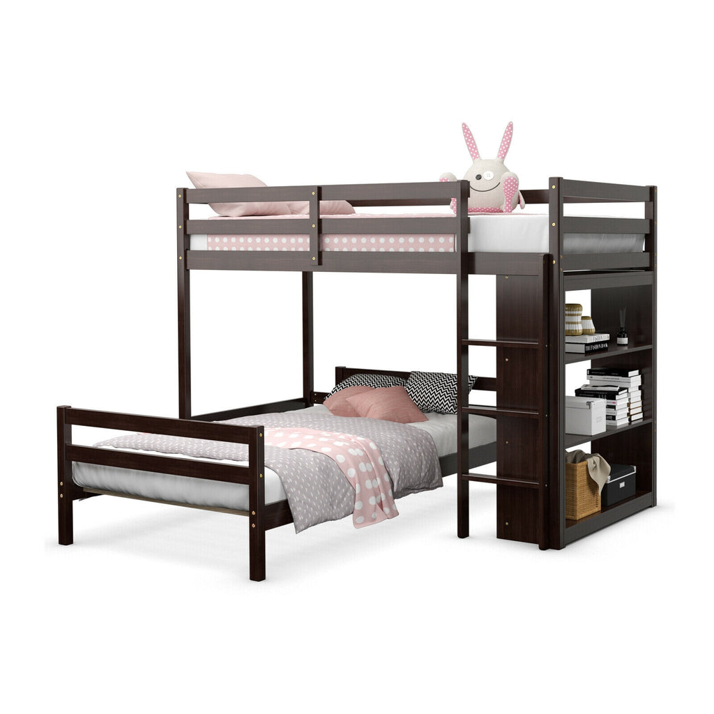 Twin Over Twin Loft Bunk Bed with Bookcase - Dark Brown