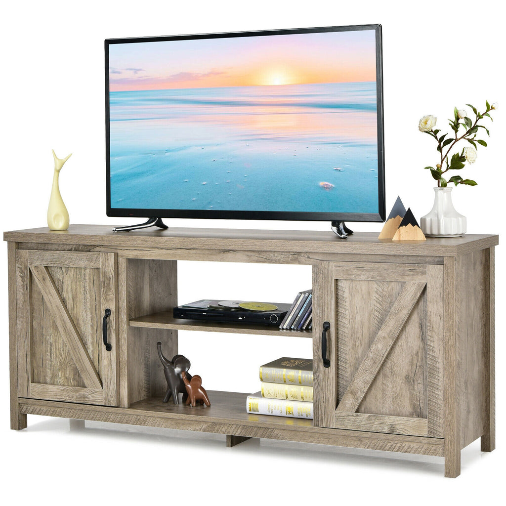 59 Inch Barn Door TV Console Table with Storage - Natural