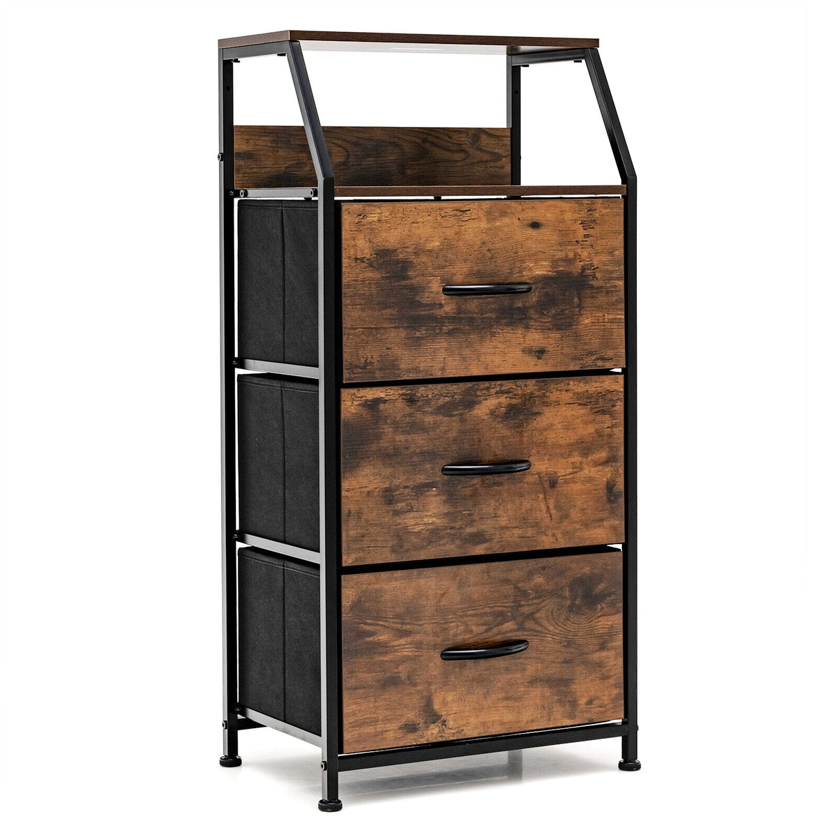Freestanding Cabinet Dresser with Wooden Top Shelves, M